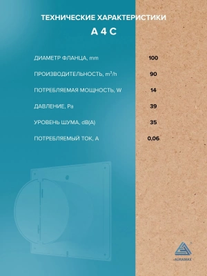 Вентилятор накладной A D100 обр.клапан AURAMAX